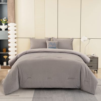 Modern Minimalist Deep Grey Textured Comforter Set